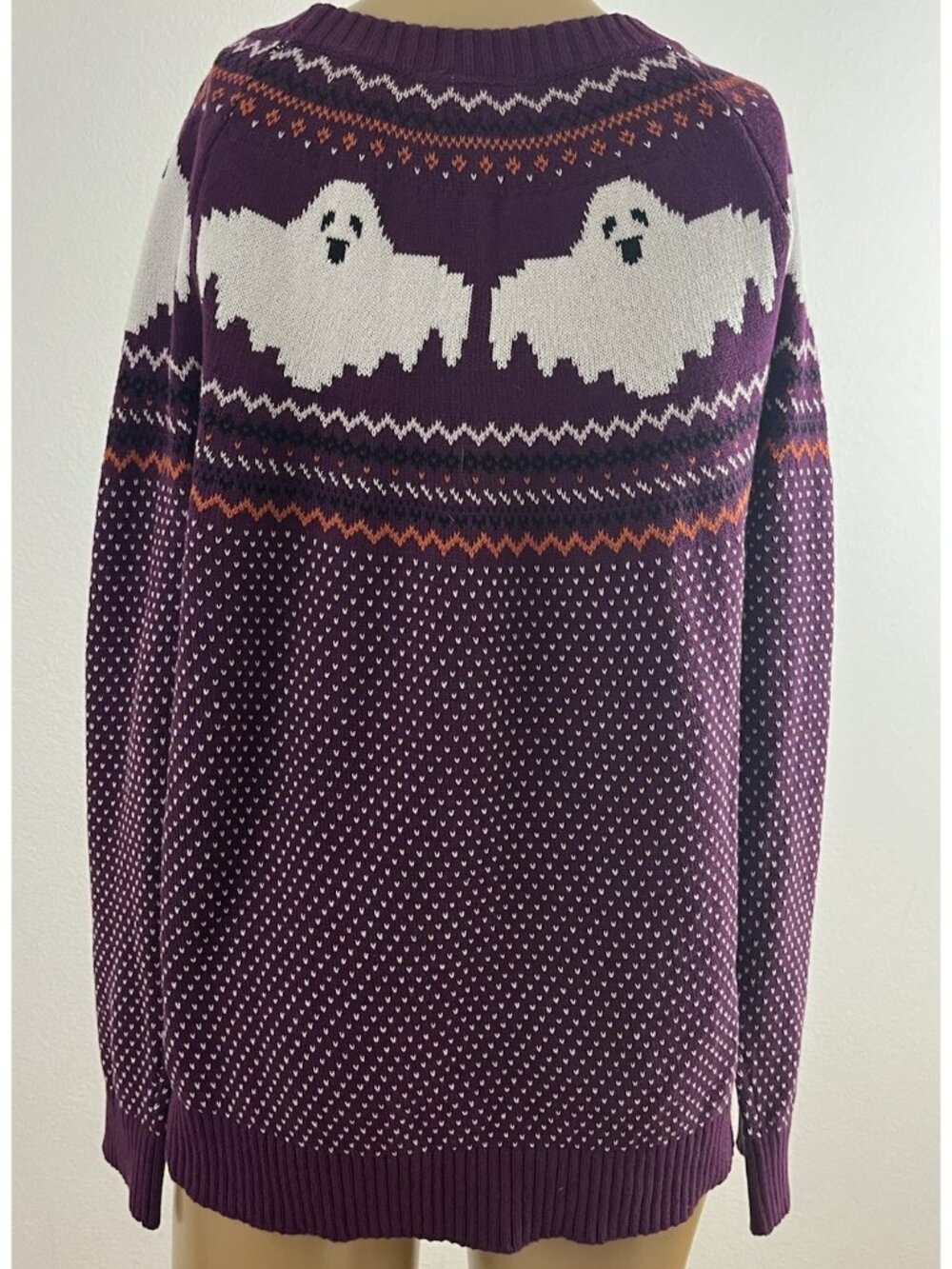 ModCloth Women's XL Ghost Halloween Fair Isle Sweater Purple NWT - Picture 2 of 8